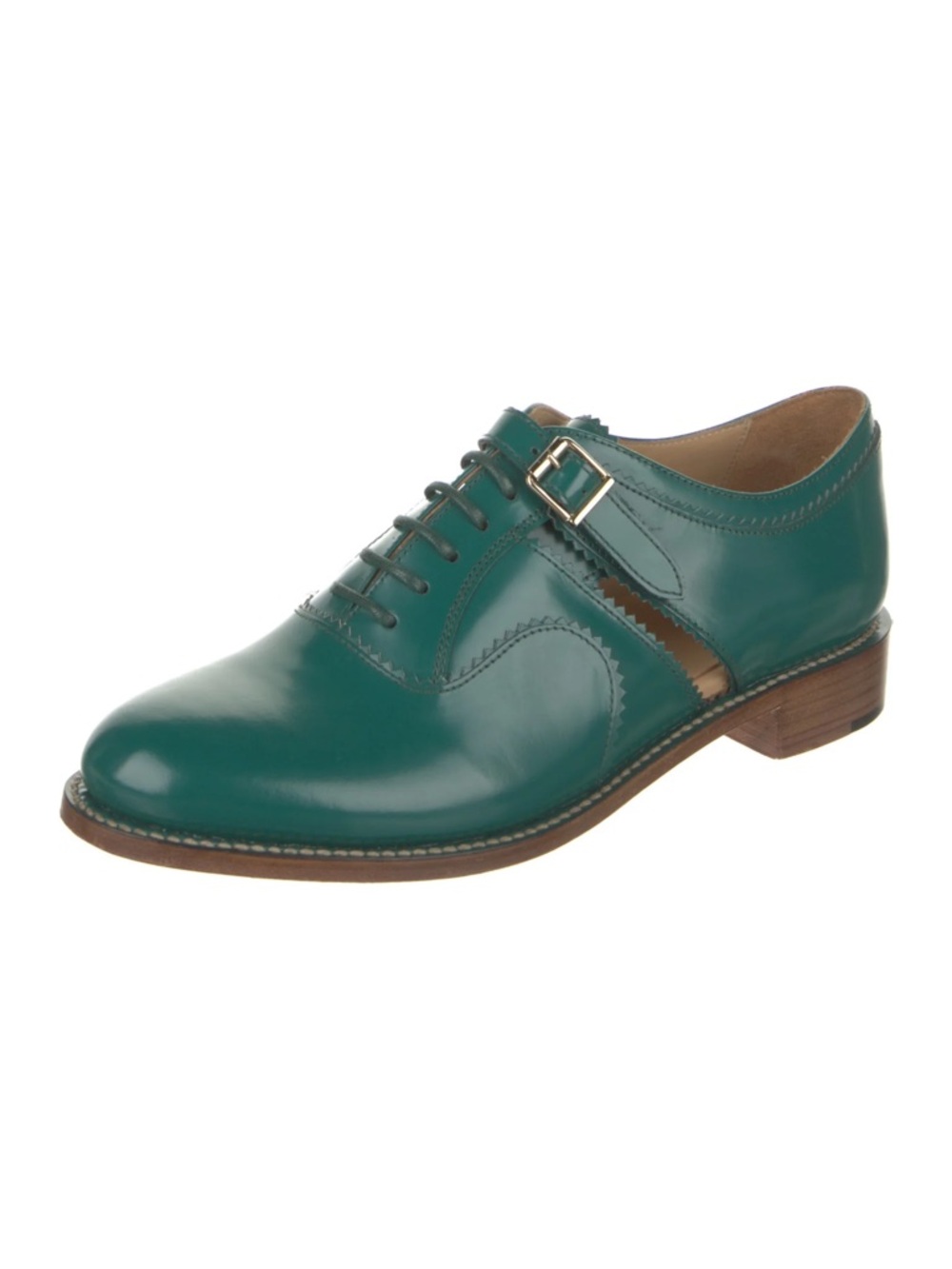 Ms. Moody Bottle Green Leather Oxfords - EU39